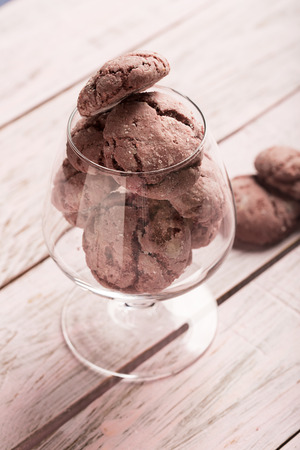 Tasty baked chocolate cookies with almondの写真素材