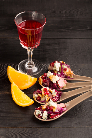 Vegetable salad of cabbage with walnuts and cheeseの写真素材