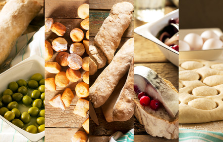 Natural food. Photo collage. Rustic style and backgroundの写真素材