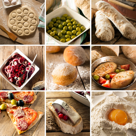 Natural food. Photo collage. Rustic style and backgroundの写真素材