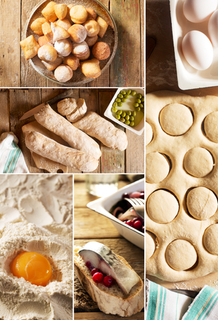 Natural food. Photo collage. Rustic style and backgroundの写真素材