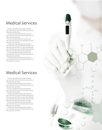 Doctor holds an electronic thermometer for temperature measurement (with copy space)の写真素材