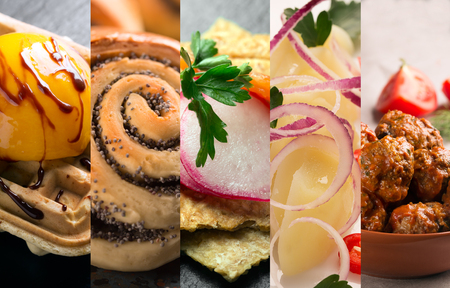 Natural food. Photo collage. Vegetables and meatの写真素材