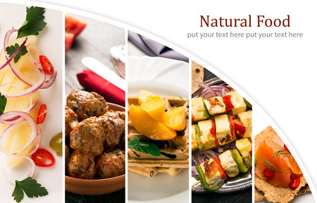 Natural food. Photo collage. Vegetables and meatの写真素材