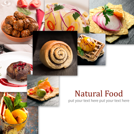 Natural food. Photo collage. Vegetables and meatの写真素材