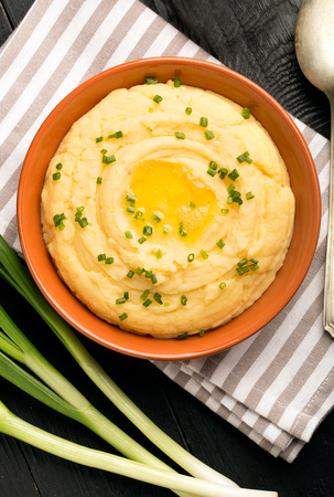 Irish mashed potatoes (Champ) with butter and chivesの写真素材