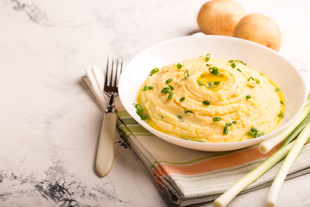 Irish mashed potatoes (Champ) with butter and chivesの写真素材