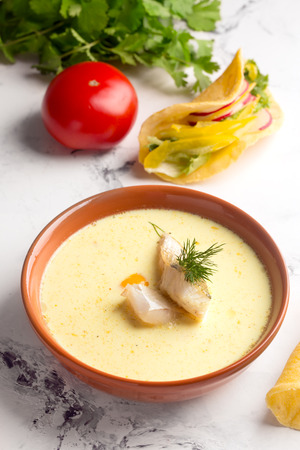 Brazilian mokeka soup with cod fillet and coconut milkの写真素材