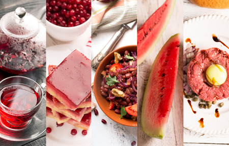 Collage of photos of natural food (in red colors)の写真素材