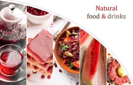 Collage of photos of natural food (in red colors)の写真素材