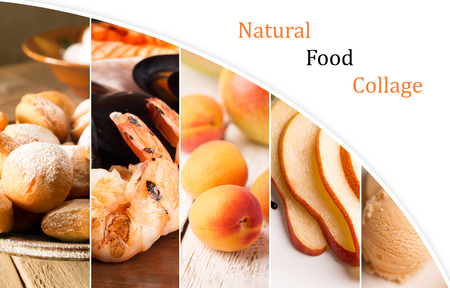Collage of photos of natural food (in orange colors)の写真素材
