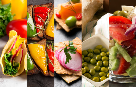 Food collage of photos of natural vegetarian foodの写真素材