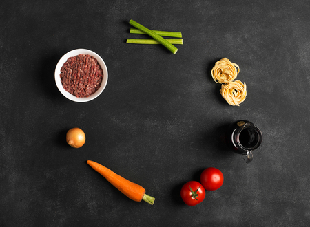 Ingredients of pasta bolognese. Italian cuisineの写真素材