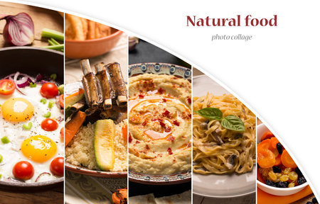 Collage of photos of natural food (with copy space)の写真素材