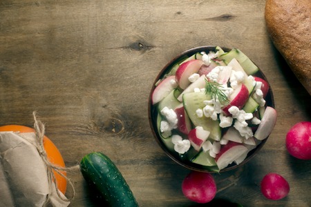 Salad with fresh vegetables and cottage cheeseの写真素材
