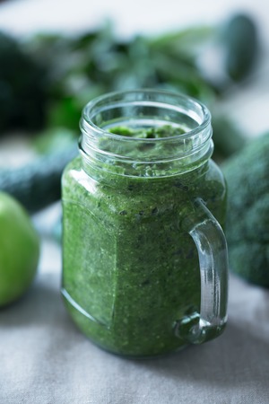 Green vegetables smoothies prepared with cauliflowerの写真素材