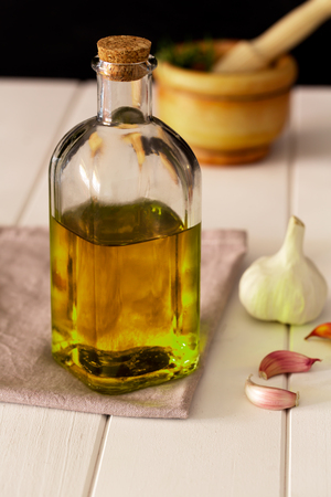 Olive oil and vegetables. Food ingredientsの写真素材