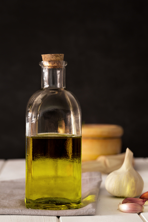 Olive oil and vegetables. Food ingredientsの写真素材
