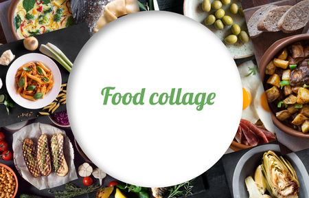 Collage from different pictures of tasty foodの写真素材