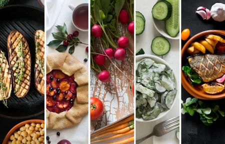 Collage from different pictures of tasty foodの写真素材