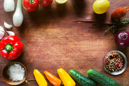 Organic food background. Vegetables on the tableの写真素材