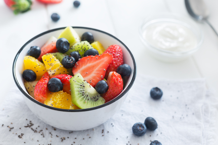 Fresh organic fruit salad with chia seedsの写真素材
