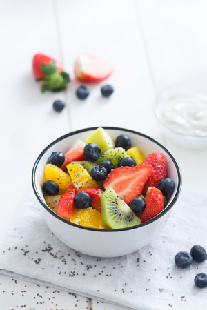 Fresh organic fruit salad with chia seedsの写真素材