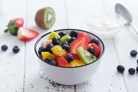 Fresh organic fruit salad with chia seedsの写真素材