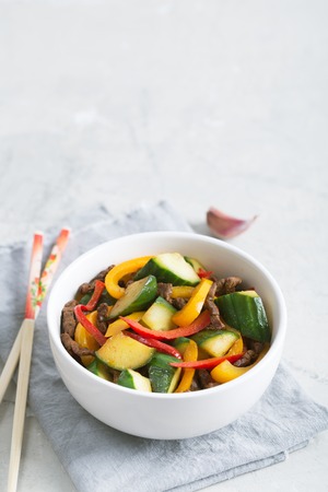 Traditional Asian stir fry salad contains meat and vegetables. Seasoned with soy sauceの写真素材