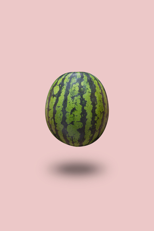 Watermelon isolated on a pink pastel background with a shadowの写真素材