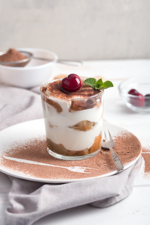 Tiramisu in a glass cupの写真素材