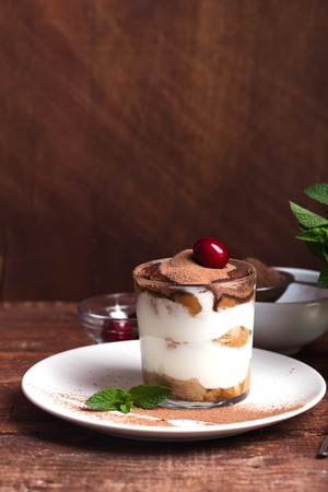 Tiramisu in a glass cupの写真素材