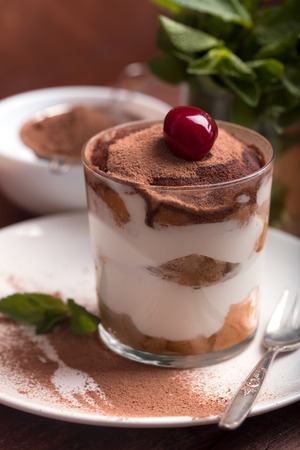 Tiramisu in a glass cupの写真素材