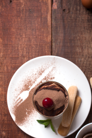 Tiramisu in a glass cupの写真素材