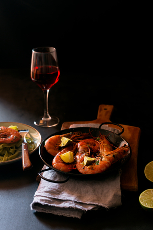Roasted tiger shrimps with spice and lime. Grilled seafood from mediterranean or asian kitchenの写真素材