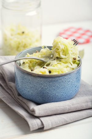 Sauerkraut is fermented cabbage.の写真素材