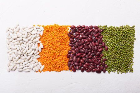 Lentils on the table. This legume contains a lot of vegetable proteinの写真素材