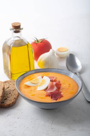 Salmorejo cordobes typical spanish tomato soup similar to the gazpachoの写真素材