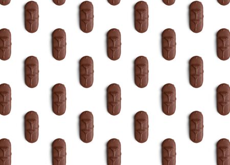 Seamless pattern of chocolate bars on white background. Minimal isometric food texture