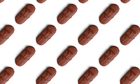 Seamless pattern of chocolate bars on white background. Minimal isometric food textureの写真素材