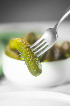 Pickled salted cucumbers prepared for eat, close upの写真素材