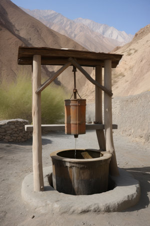 Drought, lack of water problem. Men tries to get water in a period of droughtの素材