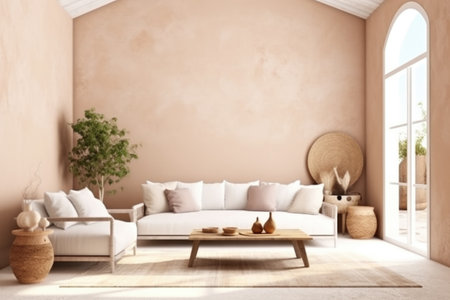 Modern room boho style mock up with white free space. Generative aiの素材