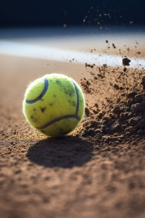 The moment the tennis ball hits the ground clay on the court, us open. Generative AIの素材