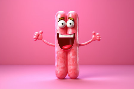 Ð¡oupled Ð·ink ham sausage character on pink background, 3d illustration, generative aiの素材