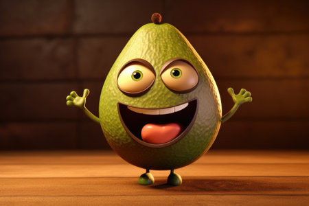 Half cutted avocado character on brown background, 3d illustration, generative aiの素材
