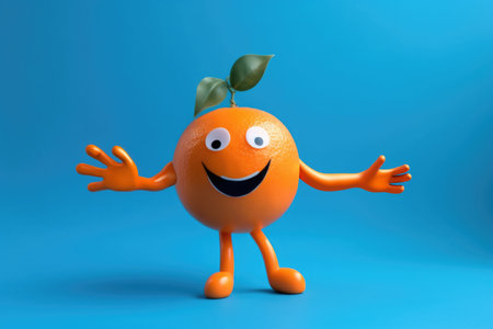 Full orange character on blue background, 3d illustration, generative aiの素材