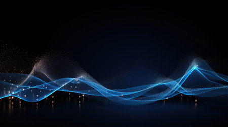 Abstract technology background with blue light waves. Generative aiの素材