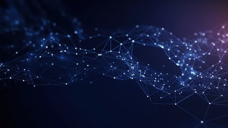 Abstract technology net background with blue light waves. Generative aiの素材