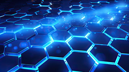 Digital hexagon abstract blue background with hexagons. Generative aiの素材